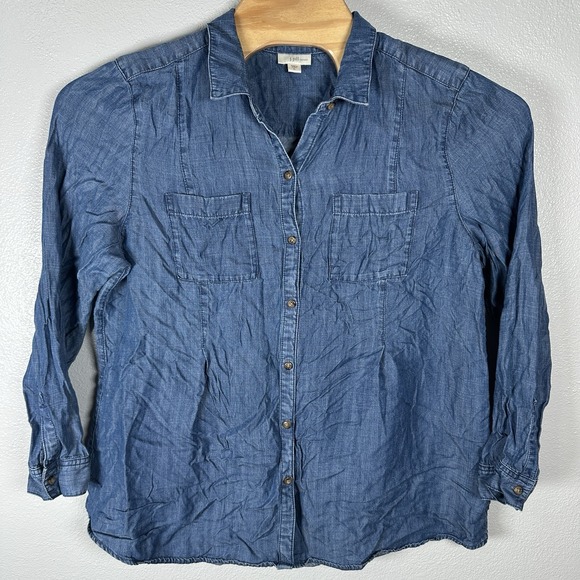 J. Jill Tops - J Jill Denim Tunic Shirt Womens XL Blue Chambray Button Up Closet Staple Classic